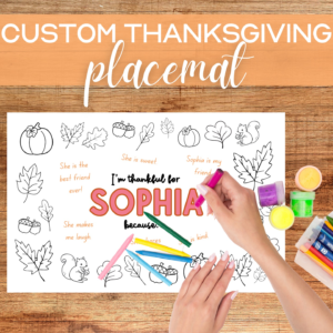 Custom Thanksgiving I'm Thankful For Placemat